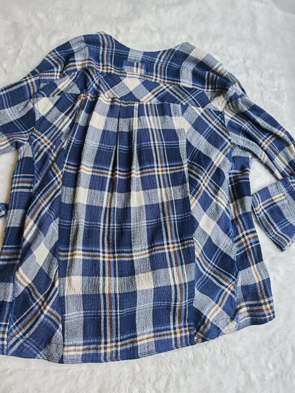Free People We The Free By The Shore Plaid Shirt XS Blue Oversized V-Neck Pullov
